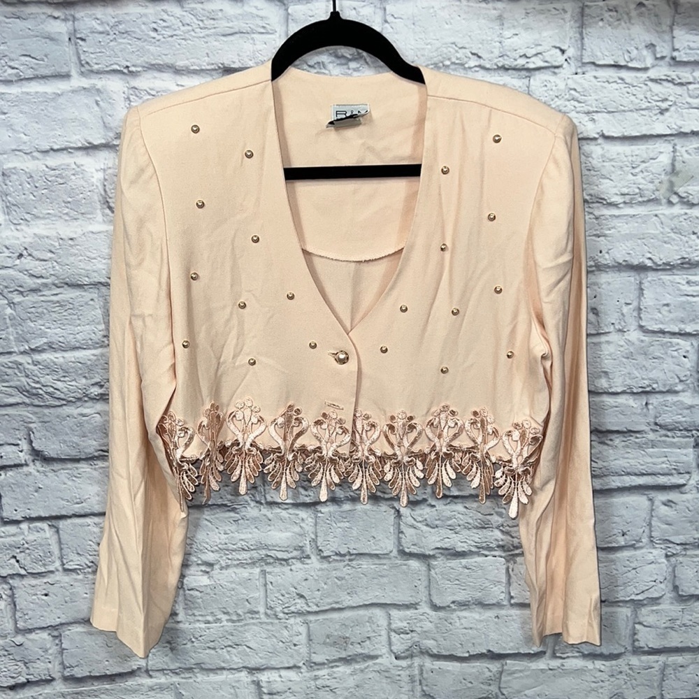 R & M Richards | womens size 12 | color pink | crop blazer button front